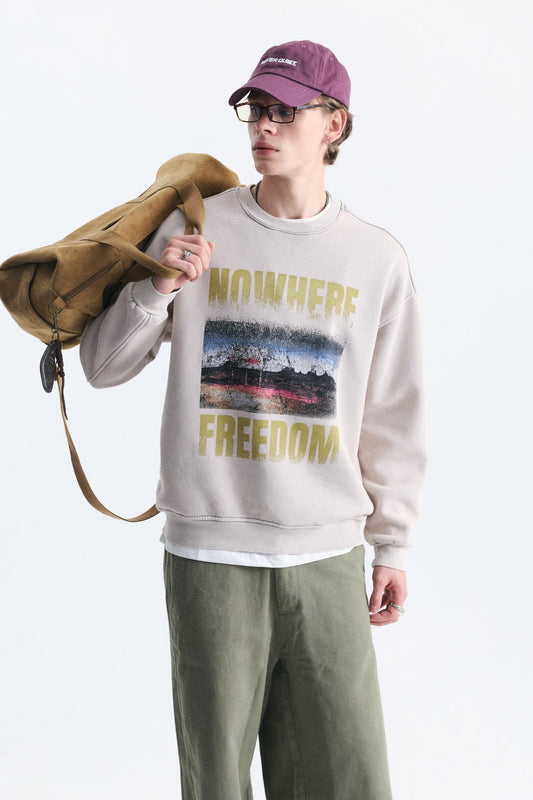 Oversize Yıkamalı Bisiklet Yaka Sweatshirt