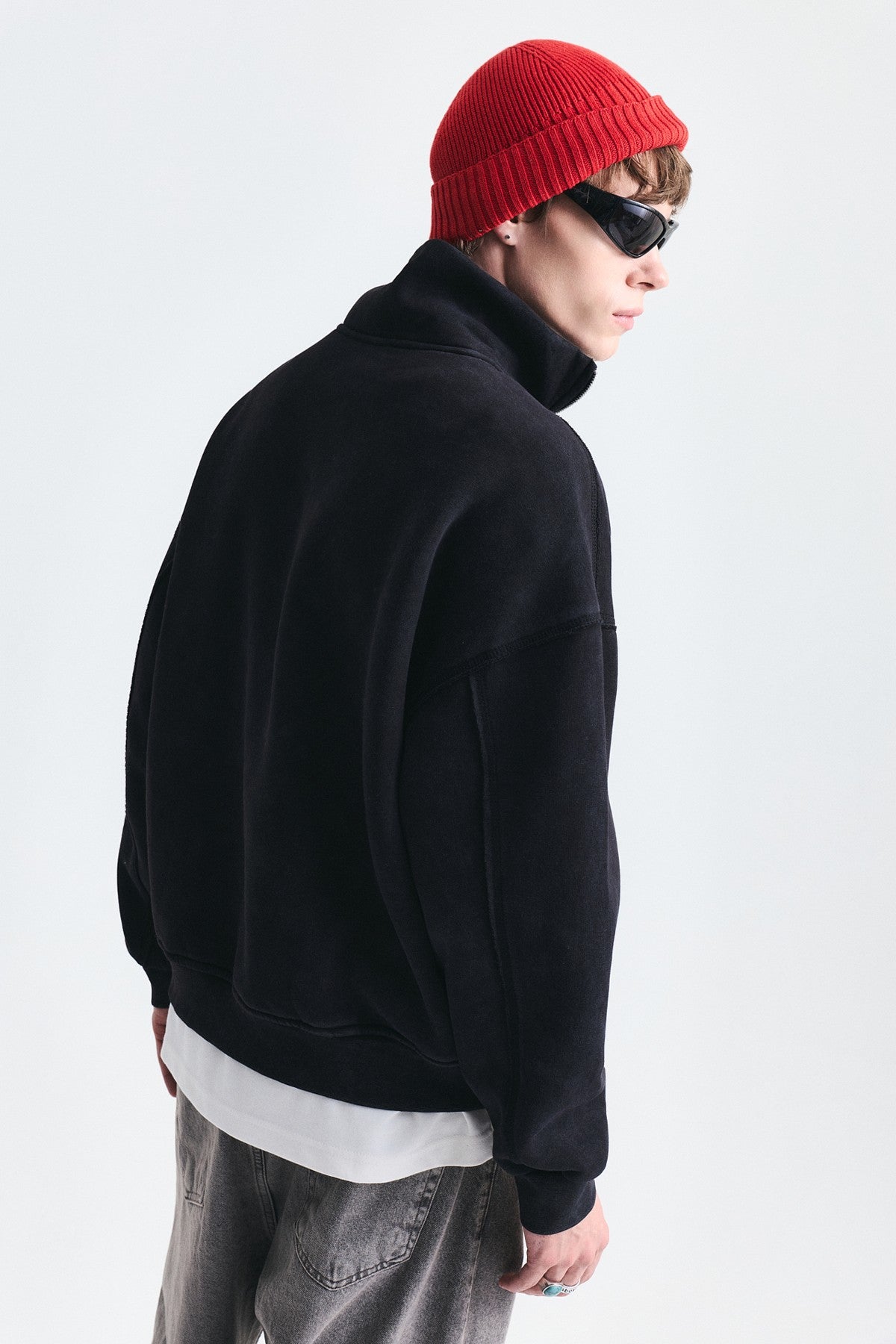 Fermuarlı Dik Yaka Boxy Fit Sweatshirt