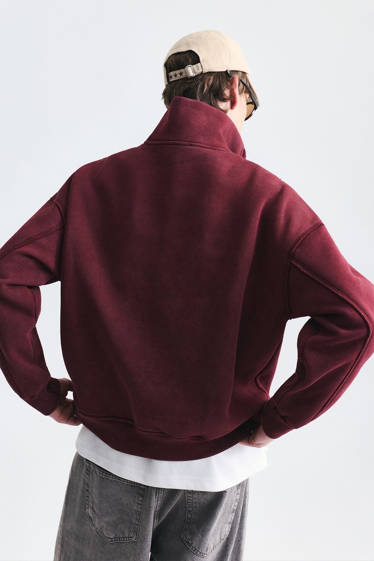 Fermuarlı Dik Yaka Boxy Fit Sweatshirt