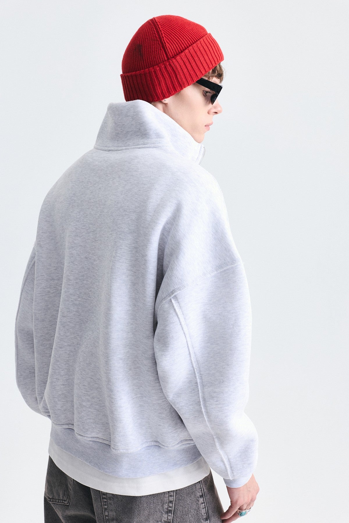 Fermuarlı Dik Yaka Boxy Fit Sweatshirt