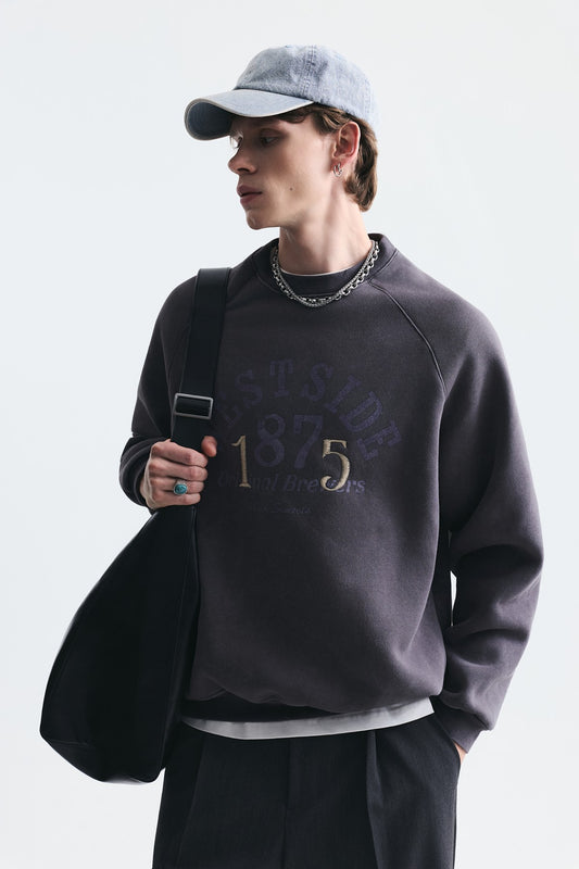 Oversize Baskılı Bisiklet Yaka Sweatshirt