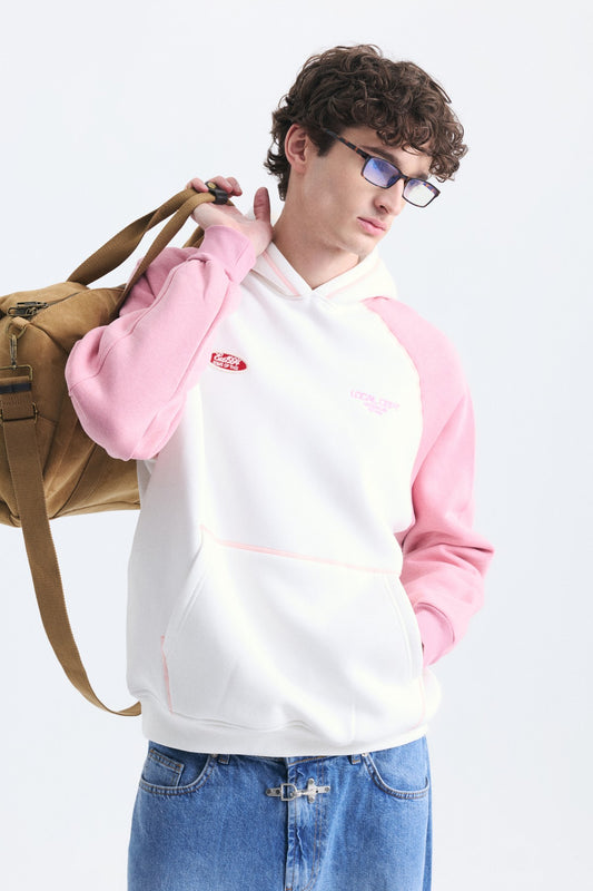 Renk Bloklu Kanguru Cepli Kapüşonlu Sweatshirt