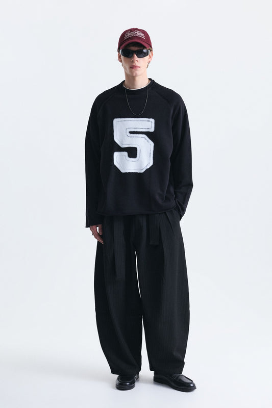 Oversize Rakam Baskılı Sweatshirt