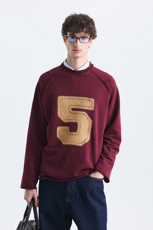 Oversize Rakam Baskılı Sweatshirt