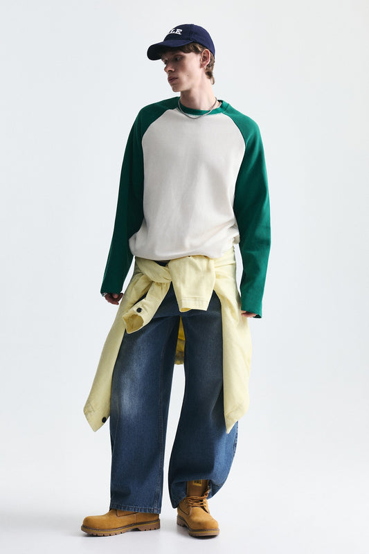Renk Bloklu Dokulu Sweatshirt