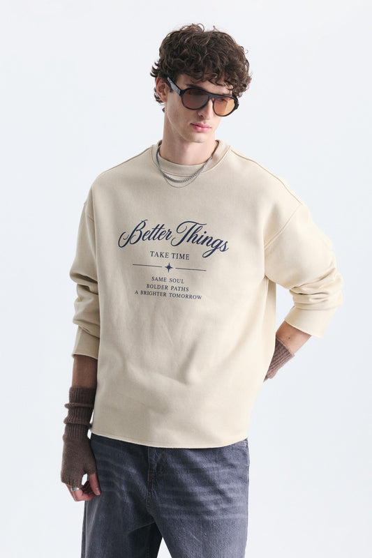 Oversize Yazı Baskılı Sweatshirt