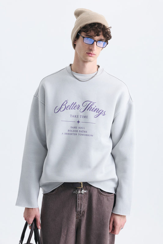 Oversize Yazı Baskılı Sweatshirt