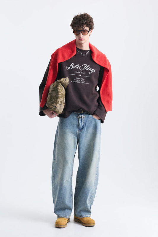 Oversize Yazı Baskılı Sweatshirt