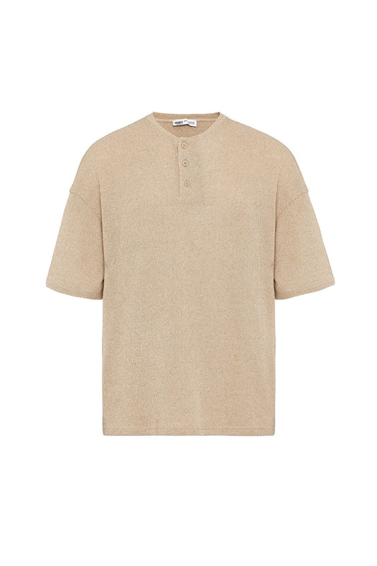 Basic Oversize Düğme Yaka Tişört