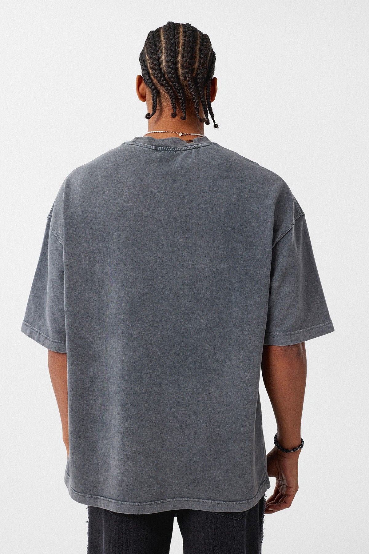 Yıkamalı Yaka Detaylı Oversize Tişört