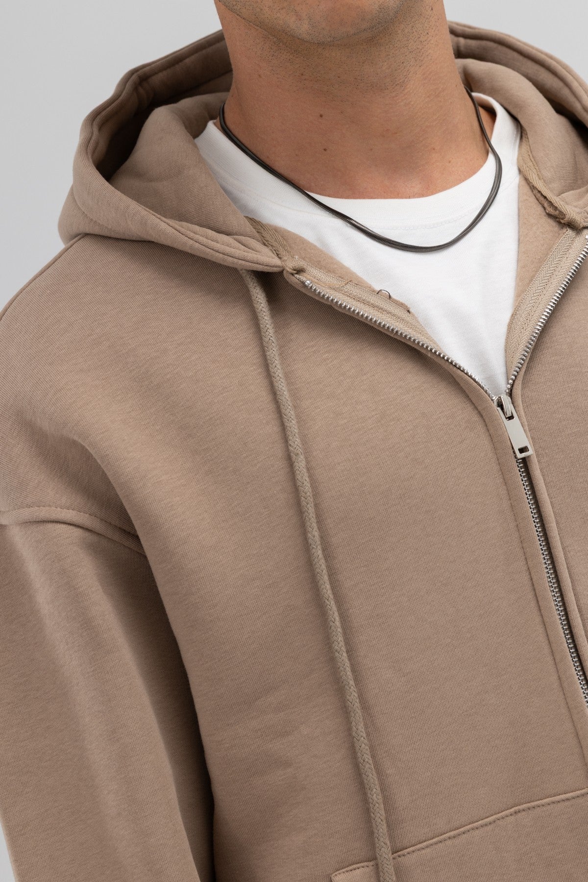 Basic Fermuarlı Oversize Kapüşonlu Sweatshirt