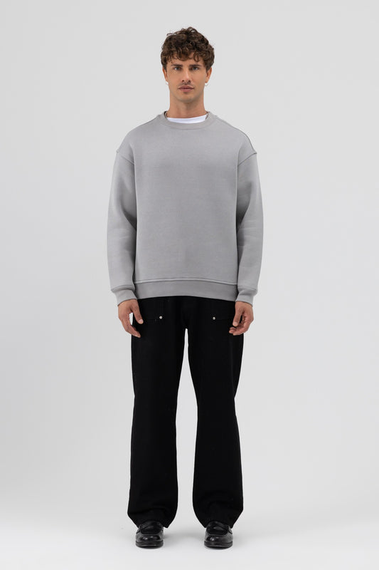Basic Bisiklet Yaka Oversize Sweatshirt