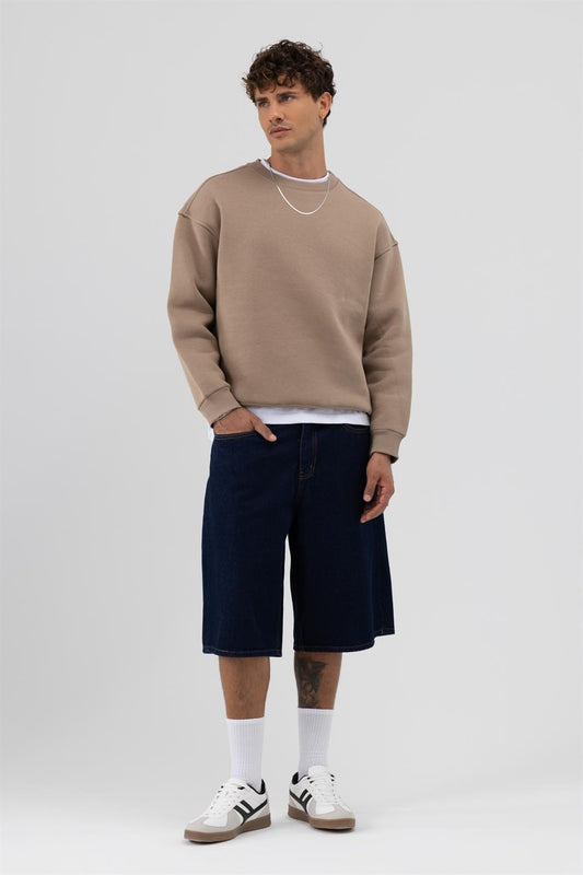 Basic Bisiklet Yaka Oversize Sweatshirt