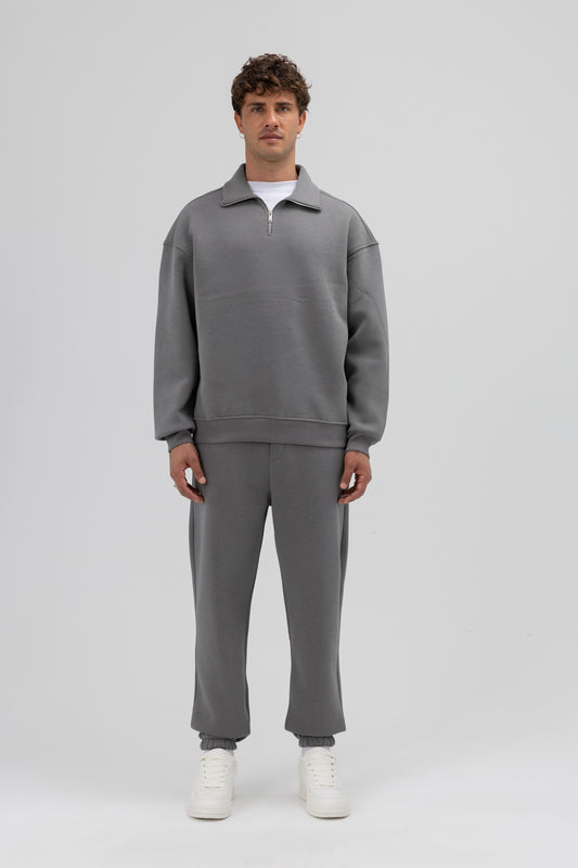 Oversize Fermuarlı Dik Yaka Sweatshirt