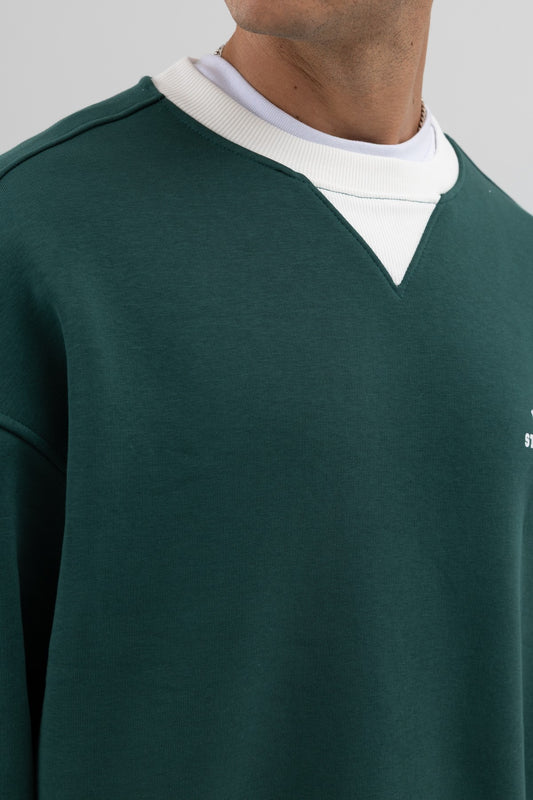Oversize Bisiklet Yaka Baskılı Sweatshirt