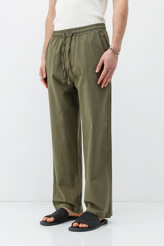 Bel Lastikli Baggy Fit Keten Pantolon