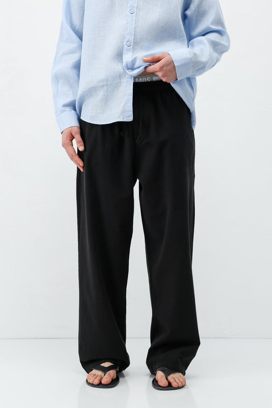 Bel Lastikli Baggy Fit Keten Pantolon