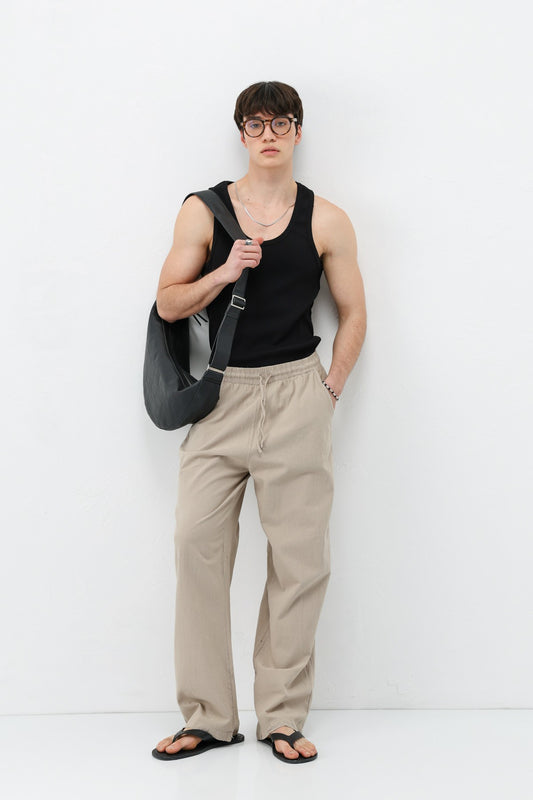 Bel Lastikli Baggy Fit Keten Pantolon