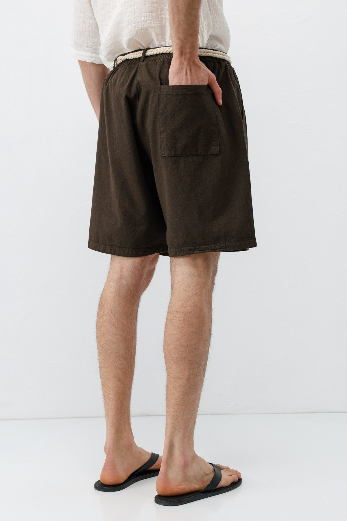 Kemerli Oversize Keten Şort