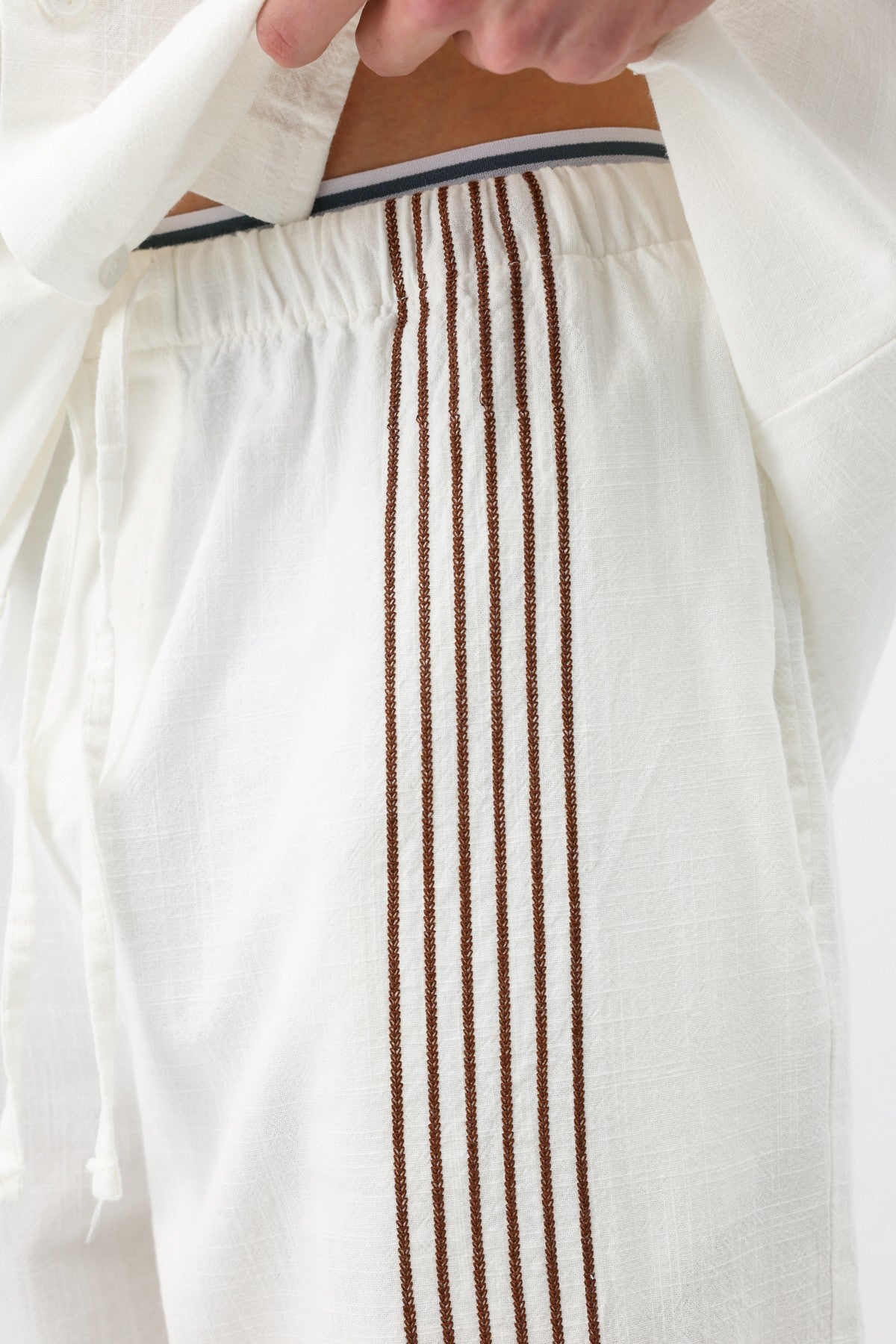 Oversize Çizgi Detaylı Keten Alt Üst Takım