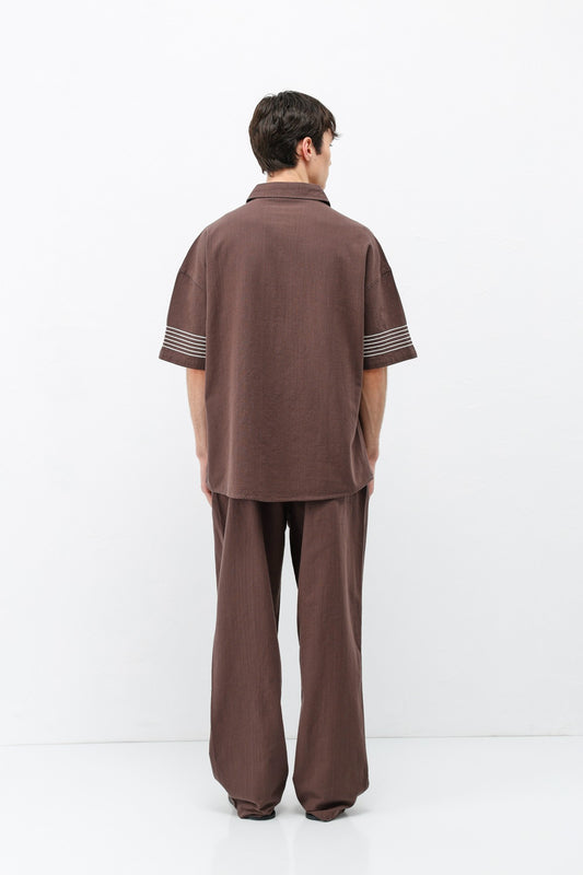 Oversize Çizgi Detaylı Keten Alt Üst Takım
