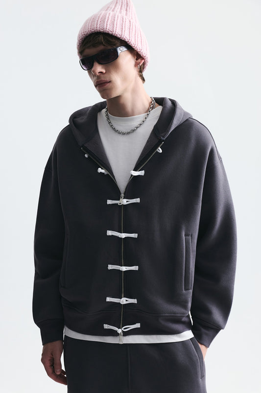Süslü Düğme Sweatshirt ve Barrel Fit Eşofman Takım