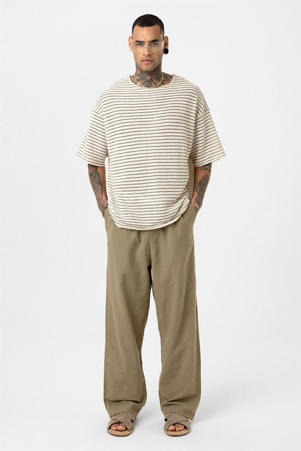 Çizgili Oversize Triko Tişört 30-773