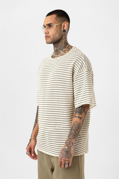 Çizgili Oversize Triko Tişört 30-773