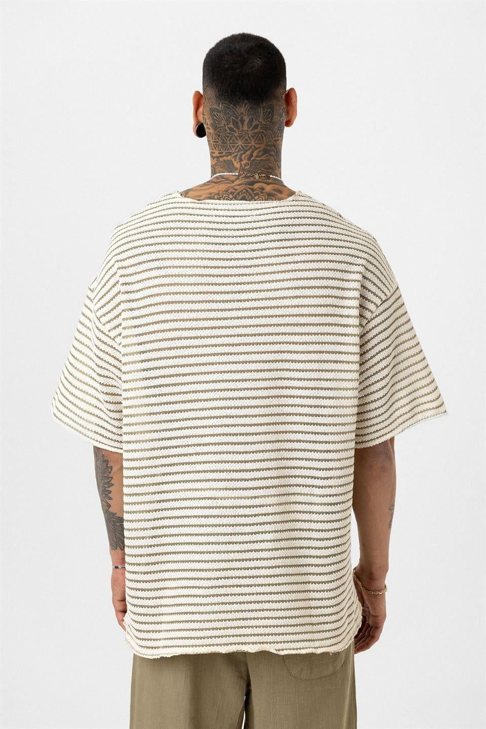 Çizgili Oversize Triko Tişört 30-773