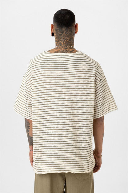 Çizgili Oversize Triko Tişört 30-773