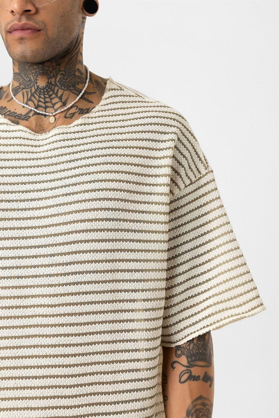 Çizgili Oversize Triko Tişört 30-773