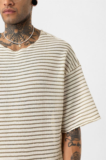 Çizgili Oversize Triko Tişört 30-773