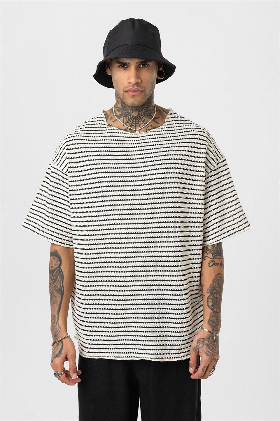Çizgili Oversize Triko Tişört 30-773