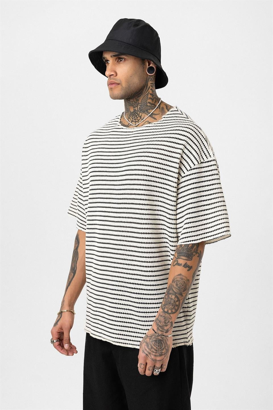 Çizgili Oversize Triko Tişört 30-773
