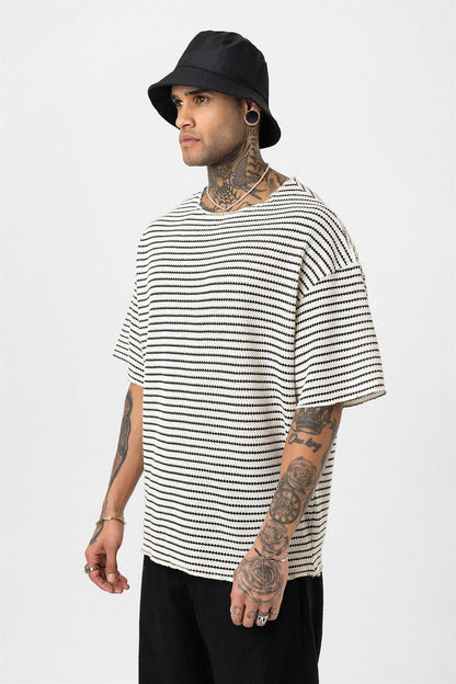 Çizgili Oversize Triko Tişört 30-773