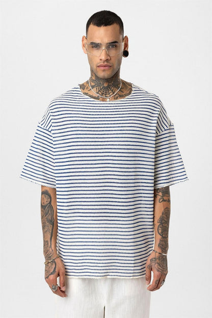 Çizgili Oversize Triko Tişört 30-773