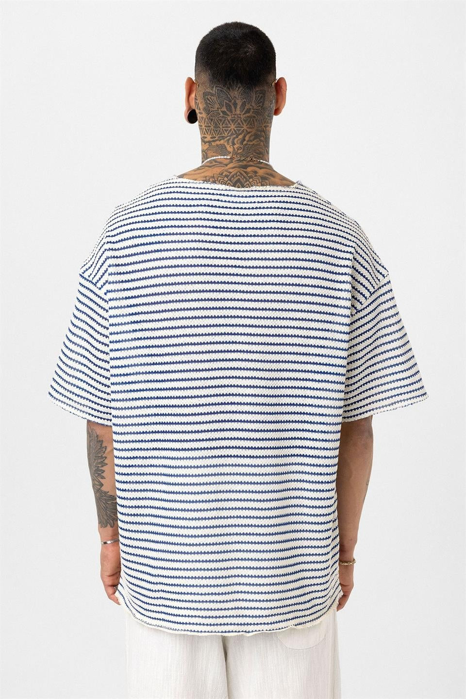 Çizgili Oversize Triko Tişört 30-773