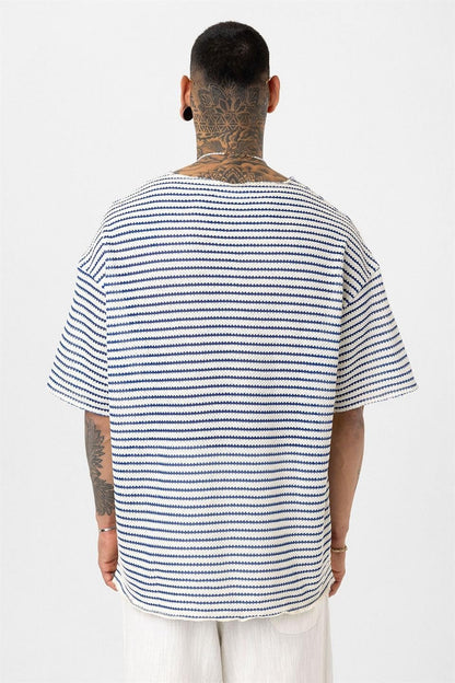 Çizgili Oversize Triko Tişört 30-773