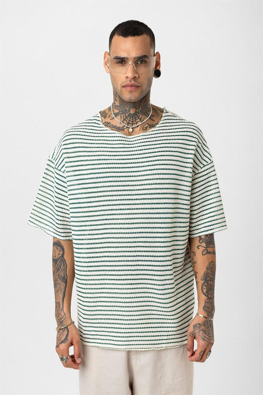 Çizgili Oversize Triko Tişört 30-773