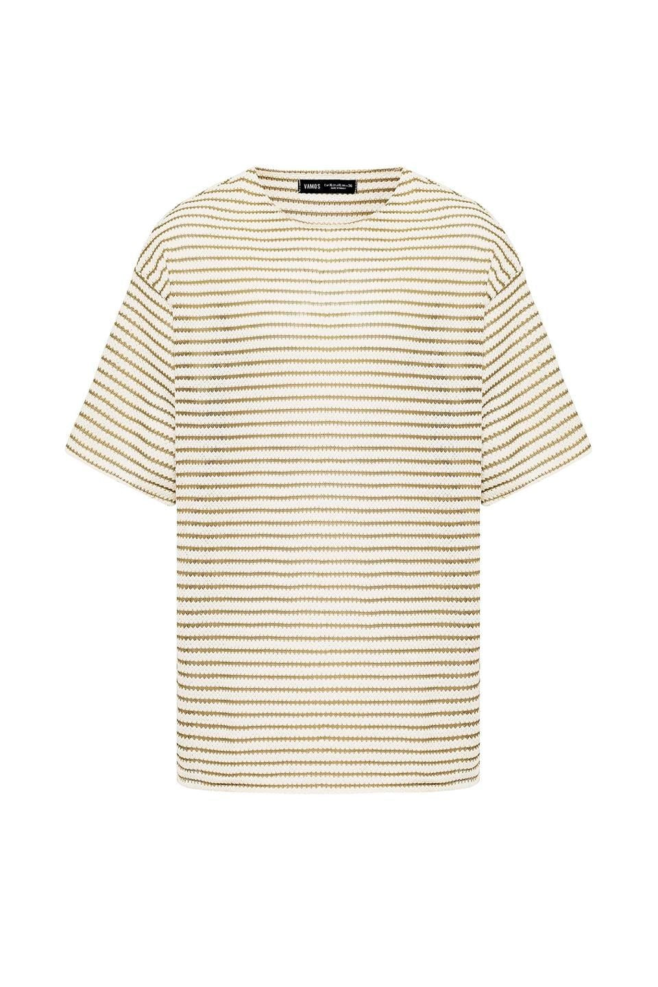 Çizgili Oversize Triko Tişört 30-773