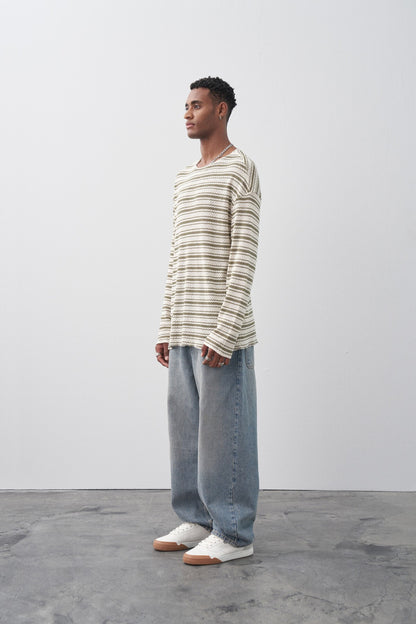 Çizgili Oversize Triko Tişört