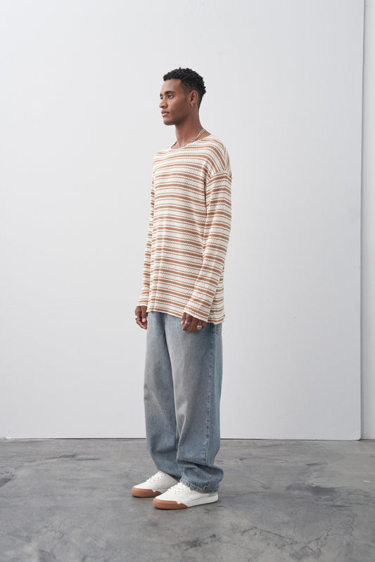 Çizgili Oversize Triko Tişört