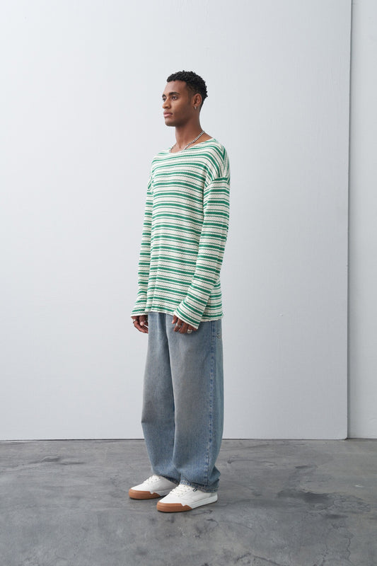 Çizgili Oversize Triko Tişört