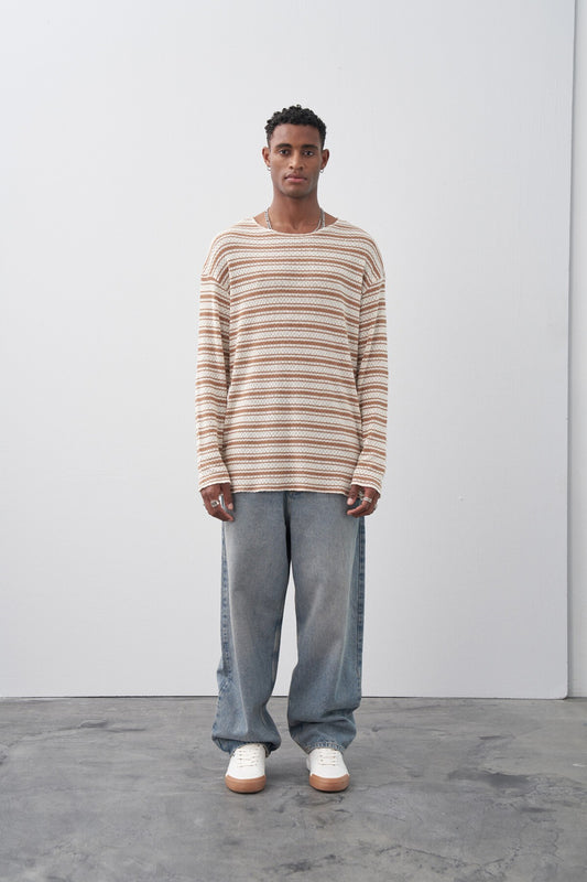 Çizgili Oversize Triko Tişört