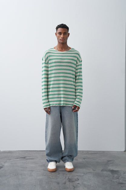 Çizgili Oversize Triko Tişört