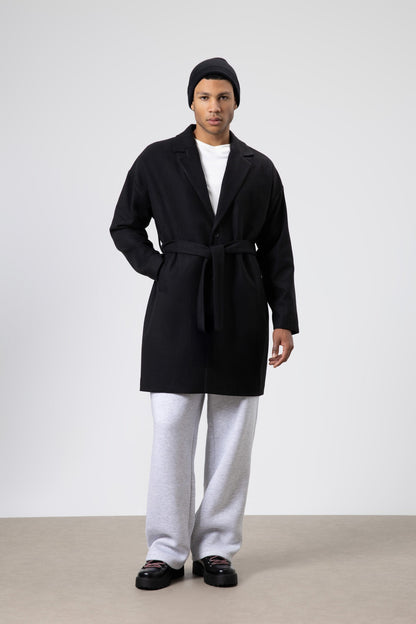 Kemerli Oversize Kaşe Kaban