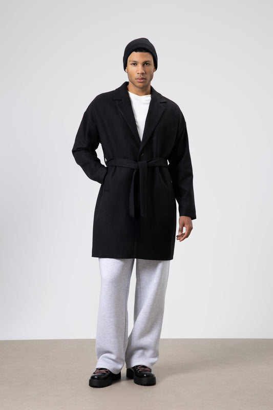 Kemerli Oversize Kaşe Kaban