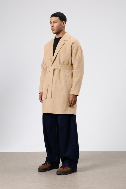 Kemerli Oversize Kaşe Kaban