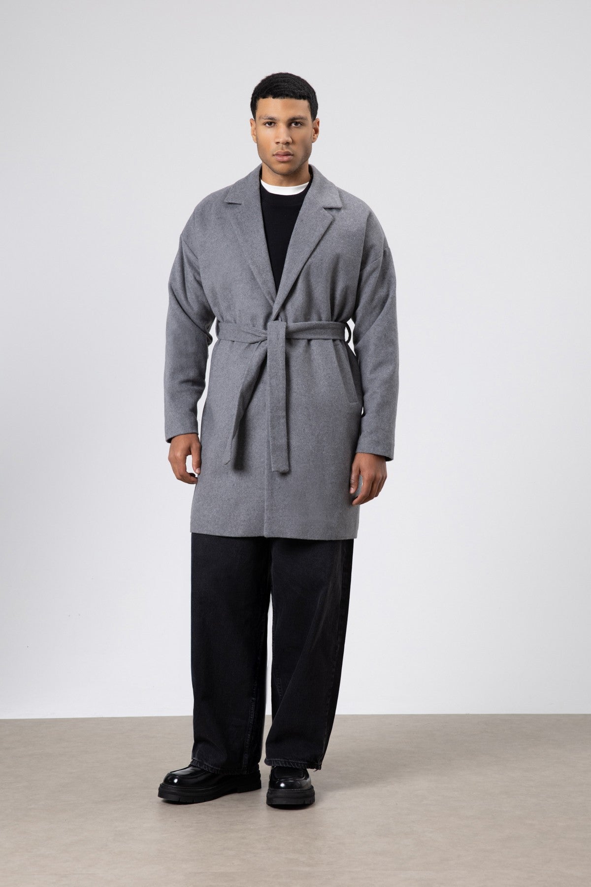 Kemerli Oversize Kaşe Kaban