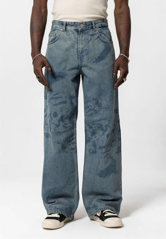 Lazer Baskılı Baggy Jean